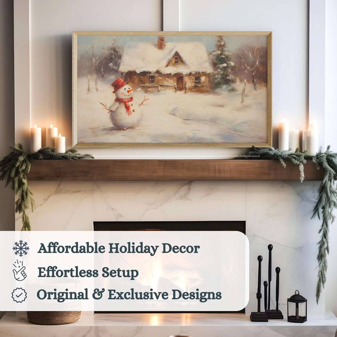 Vintage Winter Snowmen TV Frame Art Print - Image 3