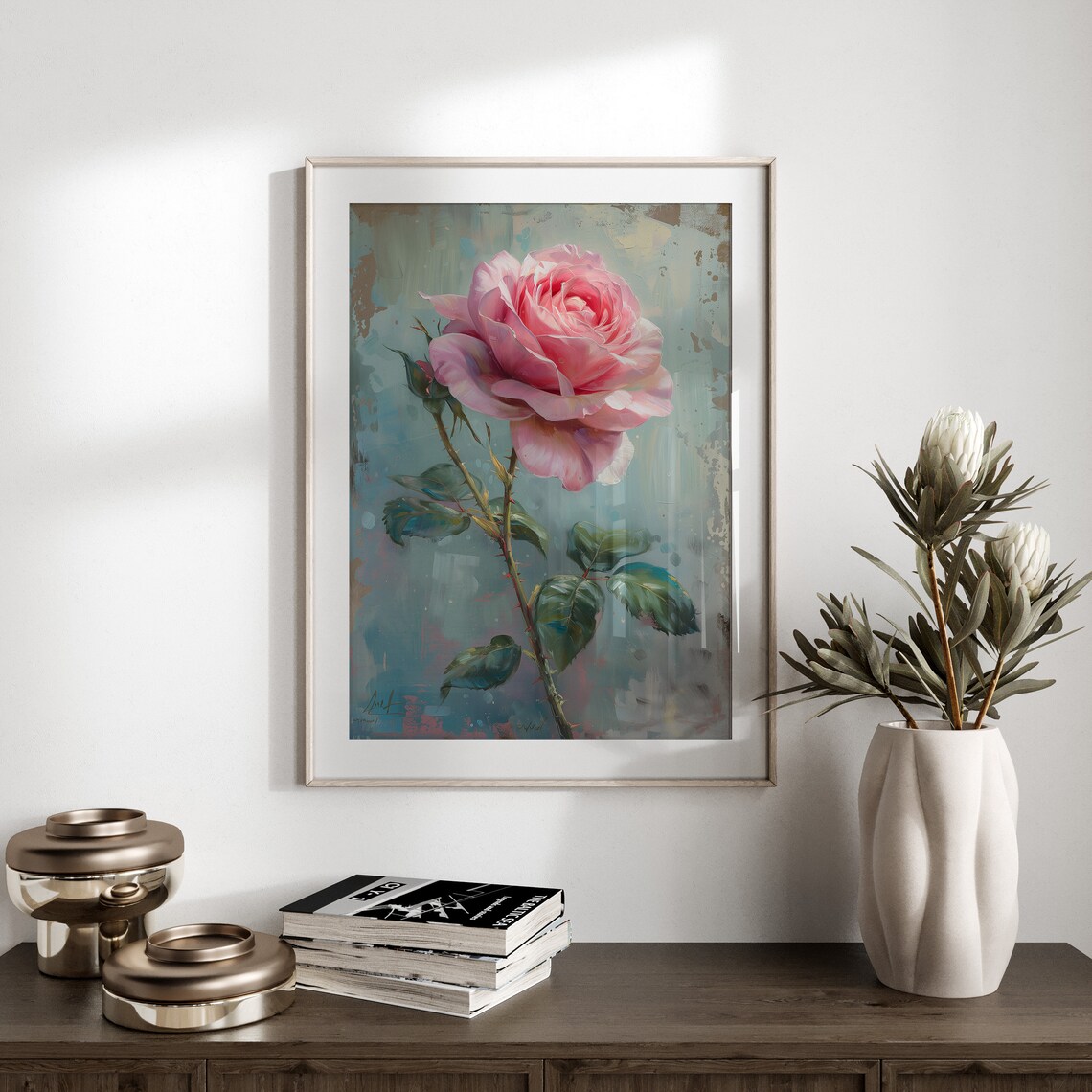 Vintage Rose Oil Painting Art Print, Cottagecore Decor - Image 3