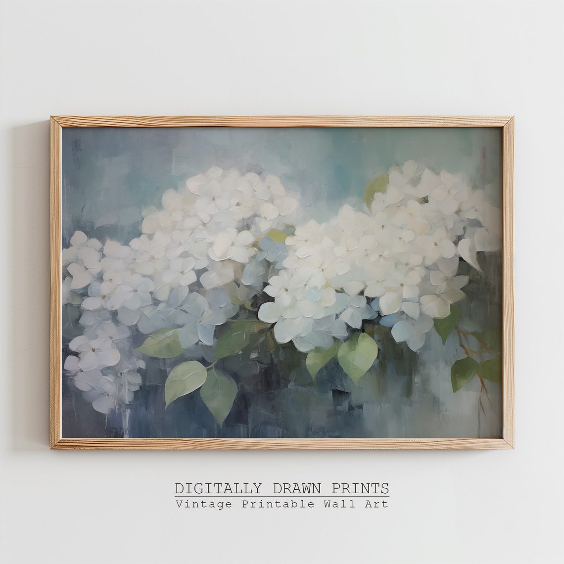 White Blue Hydrangea Blossoms Soft Impressionist Floral Art Print