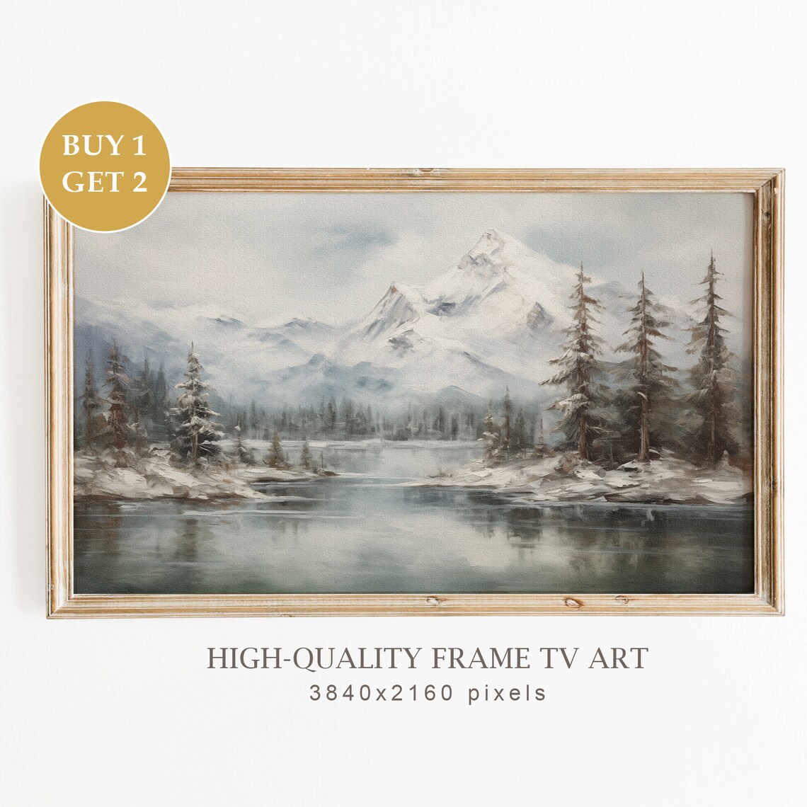 Vintage Mountains Christmas Art Print, Winter Landscape