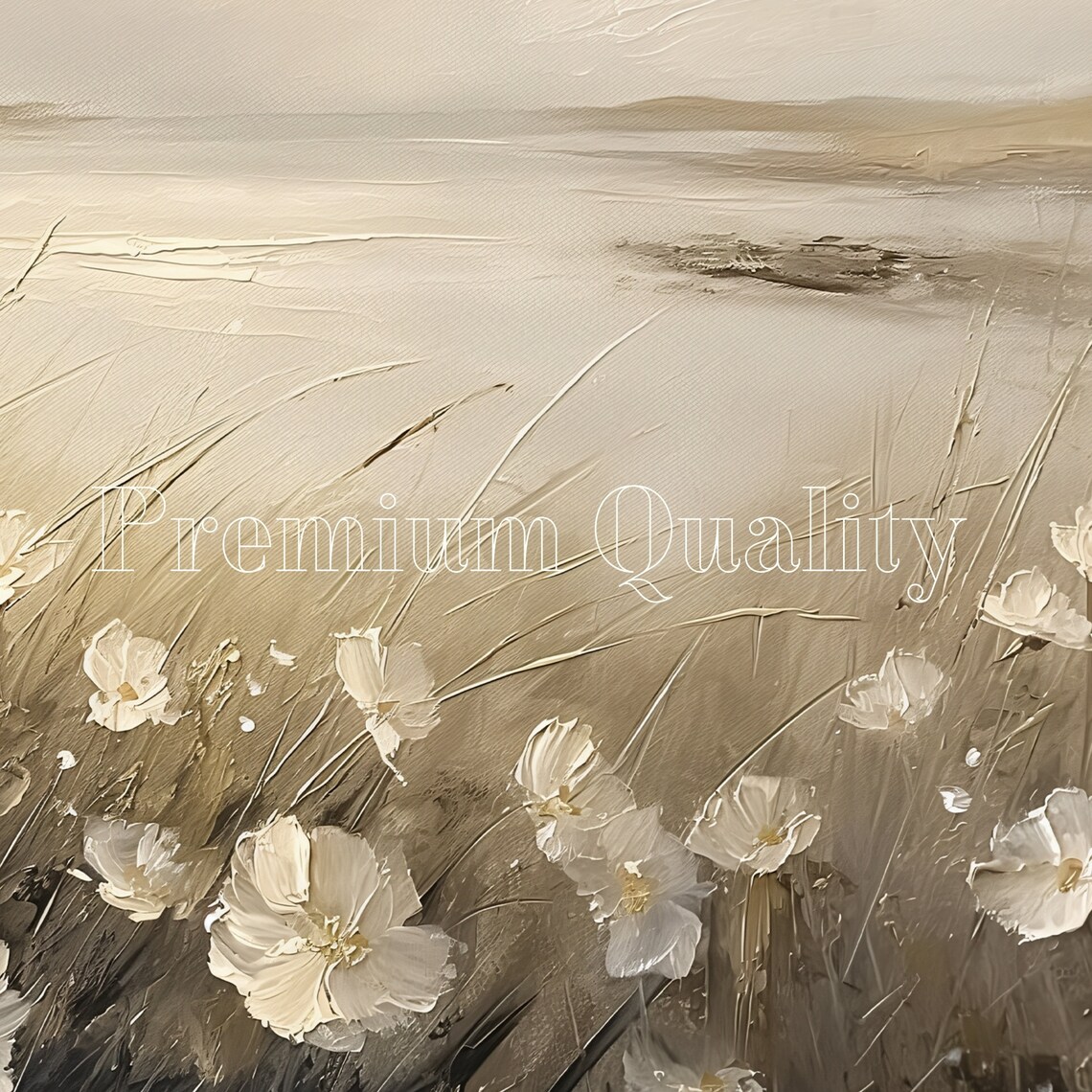 Neutral Beige Wildflowers Beach Dunes Soft Coastal Frame TV Art Print - Image 2