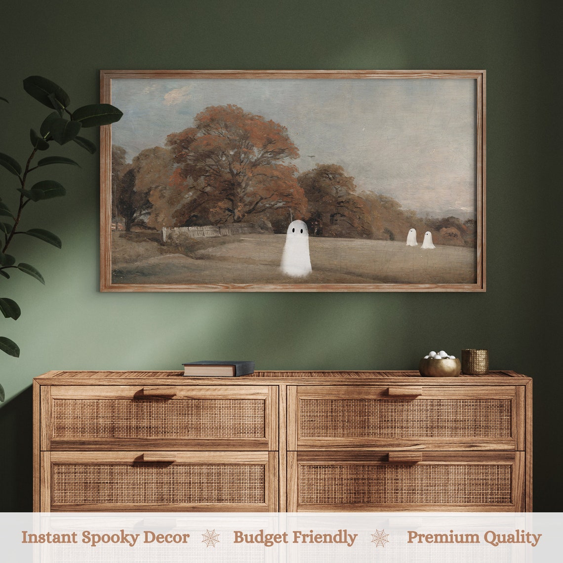 Cute Ghosts Frame Tv Art Ghosts In Vintage Fall Painting Spooky Art For Tv Frame Tv Halloween Neutral Halloween Decor - Image 3