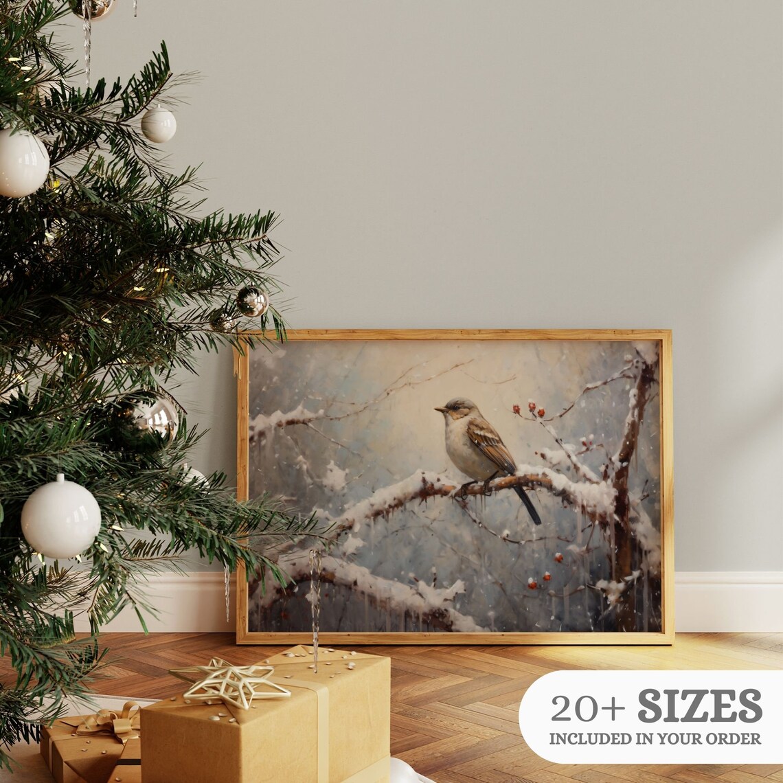Vintage Christmas Tree With Bird Nest Poster Print - Image 2