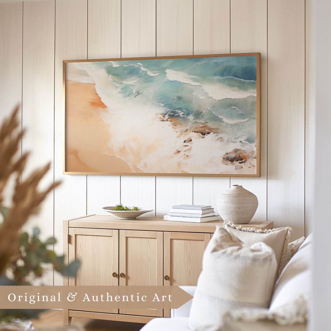 Aerial Beach Waves Turquoise Ocean Sandy Shore Watercolor Poster - Image 5
