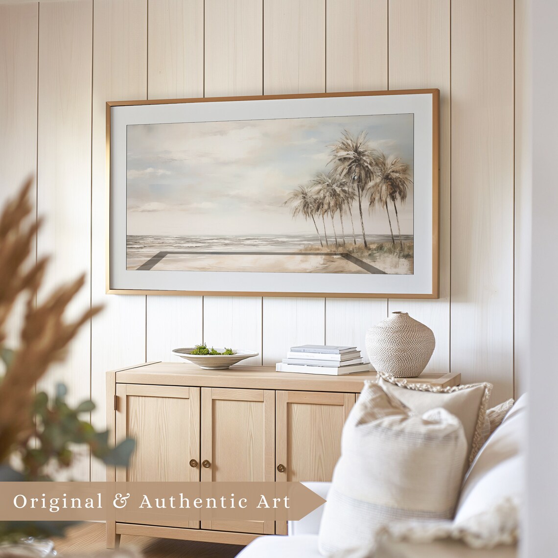 Neutral Palm Tree Beach Muted Coastal Seascape Vintage Gray Sky Art Poster - Image 4