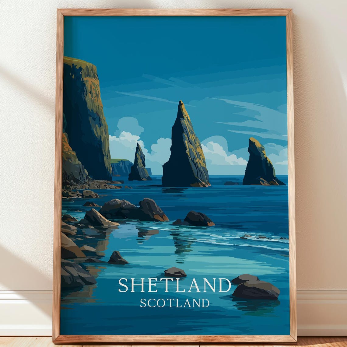 Shetland Scotland Sea Stacks Dramatic Coastline Travel Poster