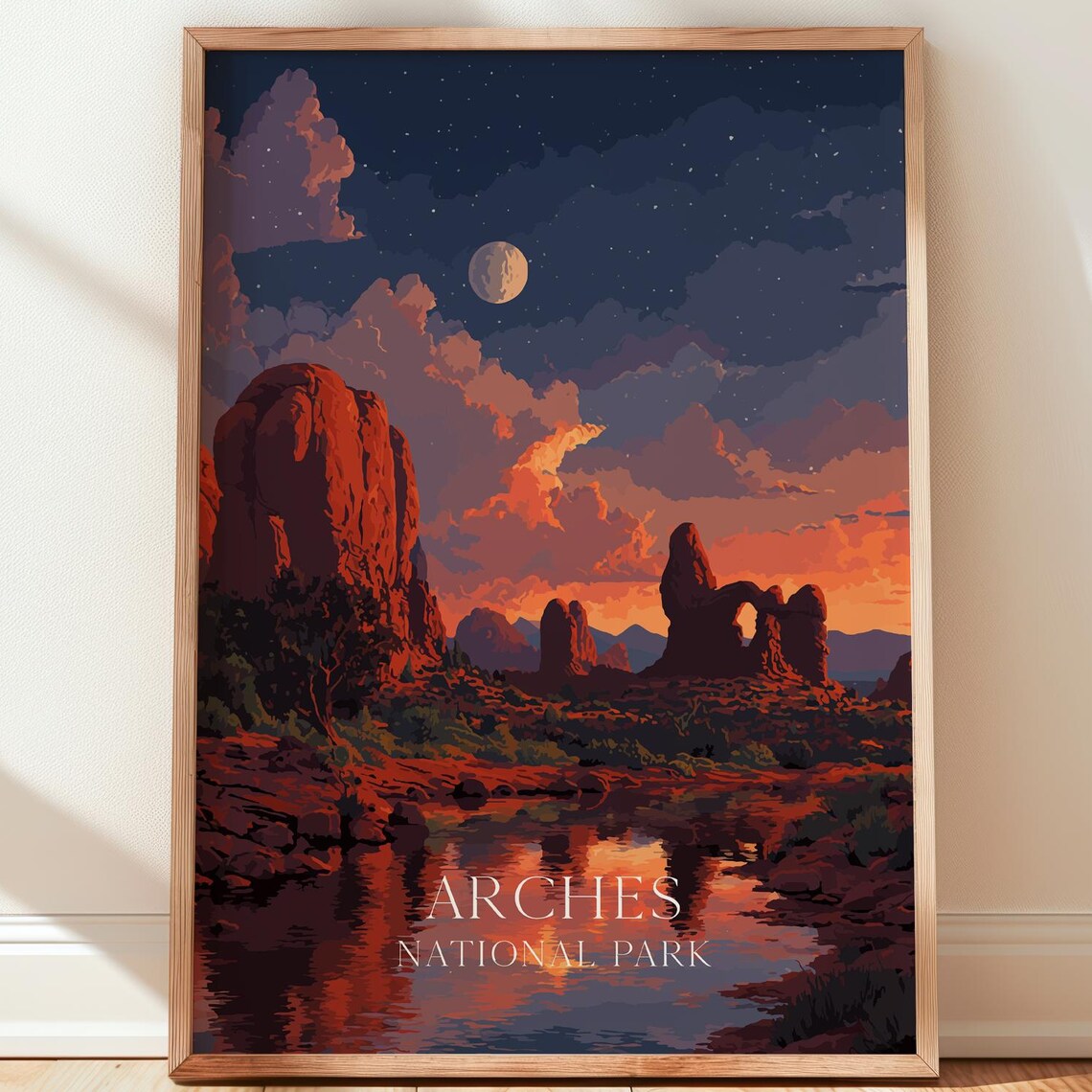 Arches National Park Utah Red Rock Starry Night Sky Travel Poster