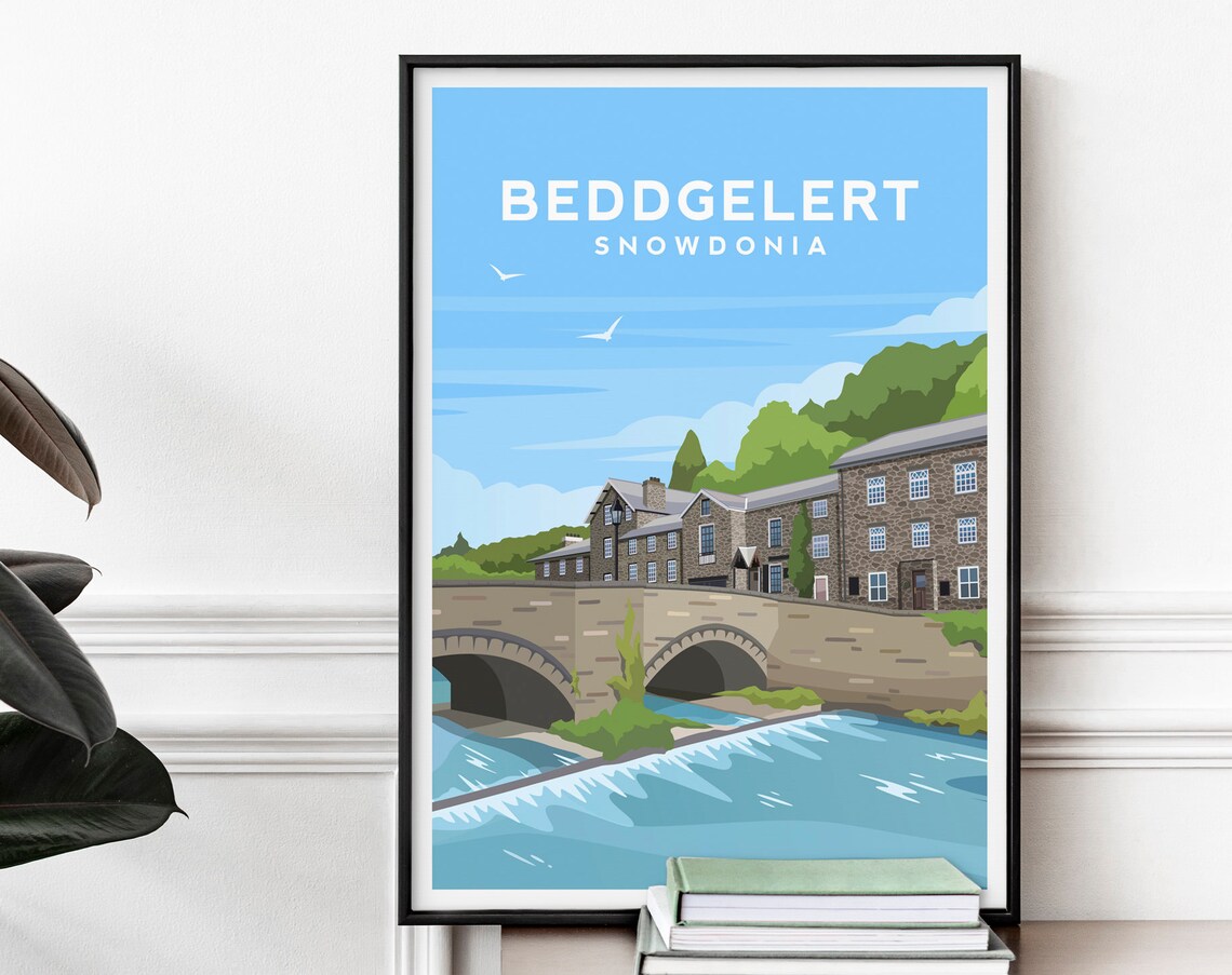 Beddgelert Travel Poster, Wales Snowdonia Bridge