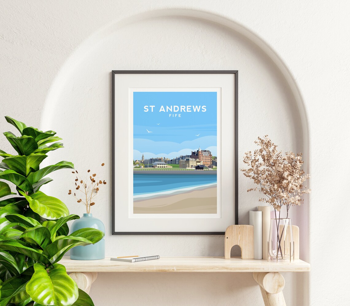 St Andrews Travel Poster, Scottish Coastal Illustration