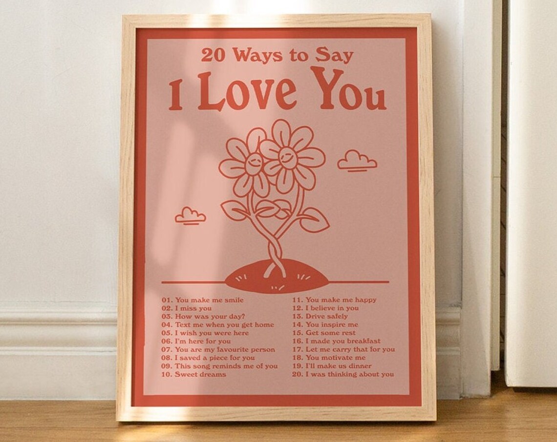 20 Ways To Say I Love You Red Floral Sweet Gestures Wall Poster