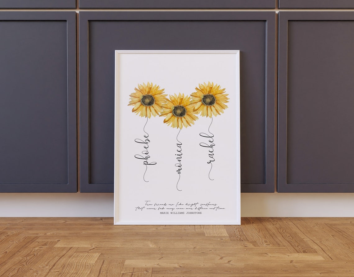 Custom Names Sunflower Print Personalized Friendship Script Poster - Image 2