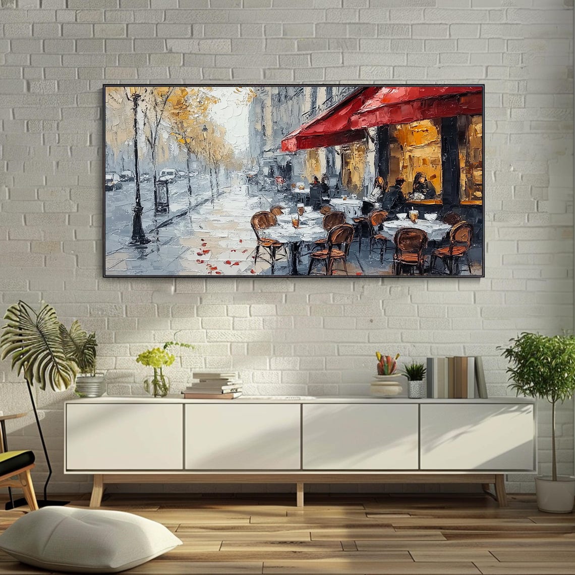 Romantic Café Terrace on Rainy Street 3D Textured Vintage Art Poster - Image 3