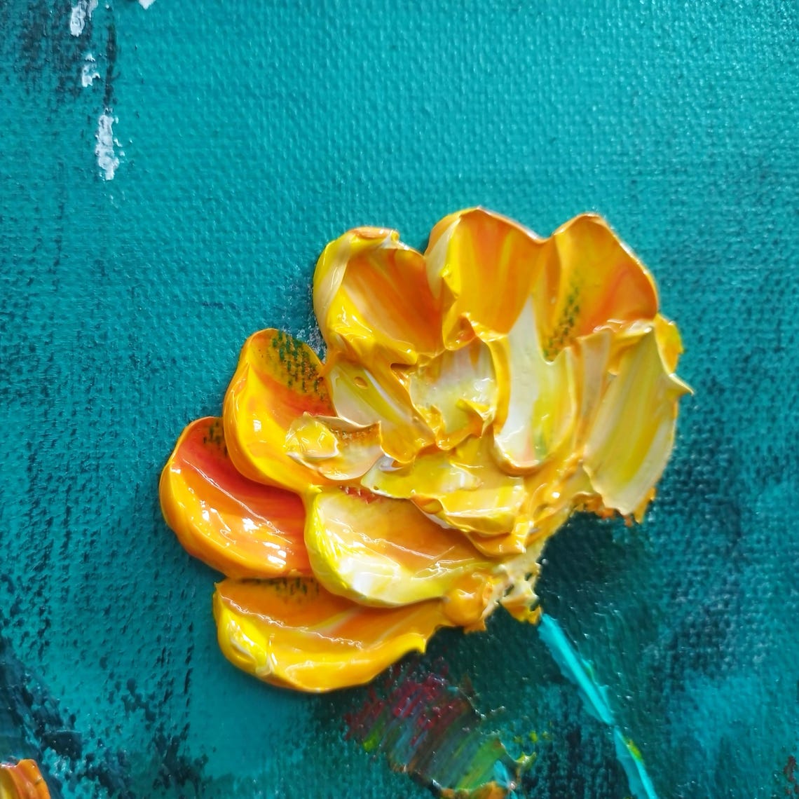 Midnight Emerald Night Floral Garden Original Impasto Oil Poster - Image 2
