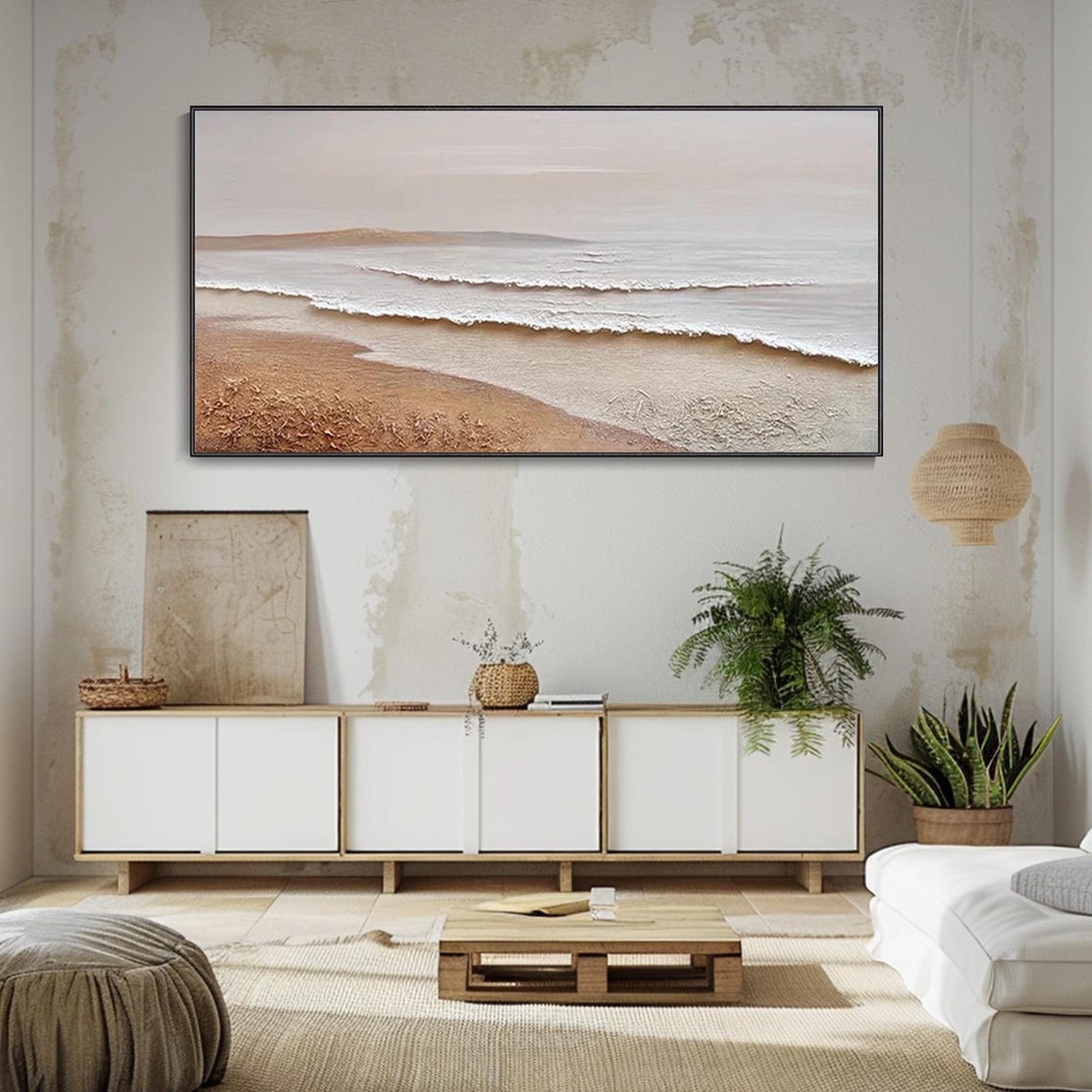 Earthy Beach Waves Minimalist Textured Abstract Coastal Art Poster - Image 2