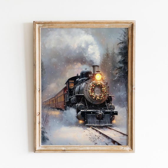Christmas Train Print Rustic Holiday Art Winter Wall Prints Antique Christmas Moody Christmas Prints
