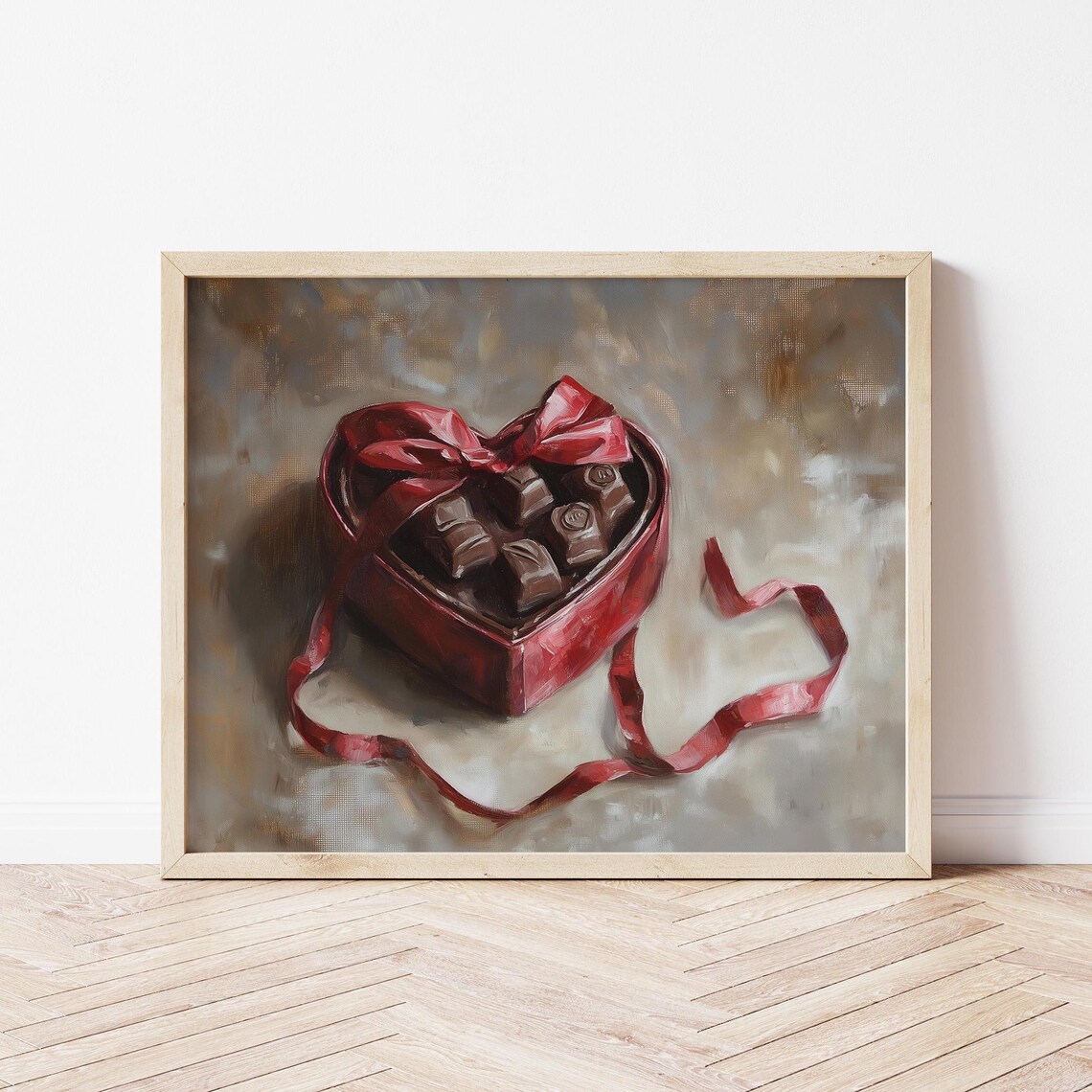 Heart Shaped Chocolate Box Red Ribbon Sweet Gift Painting Poster - Image 3