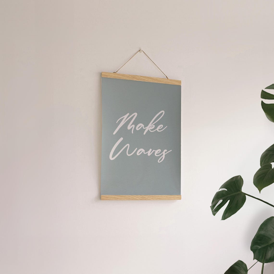 Make Waves Script Typography Sage Blue Coastal Quote Art Poster - Image 3