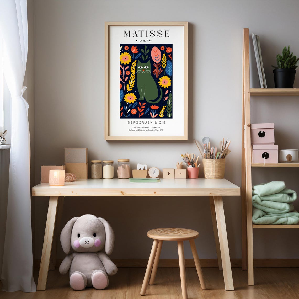 Matisse Cat Boho Floral Folk Art Poster - Image 3