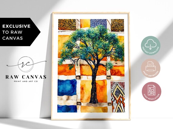 African Acacia Tree Boho Watercolor Art