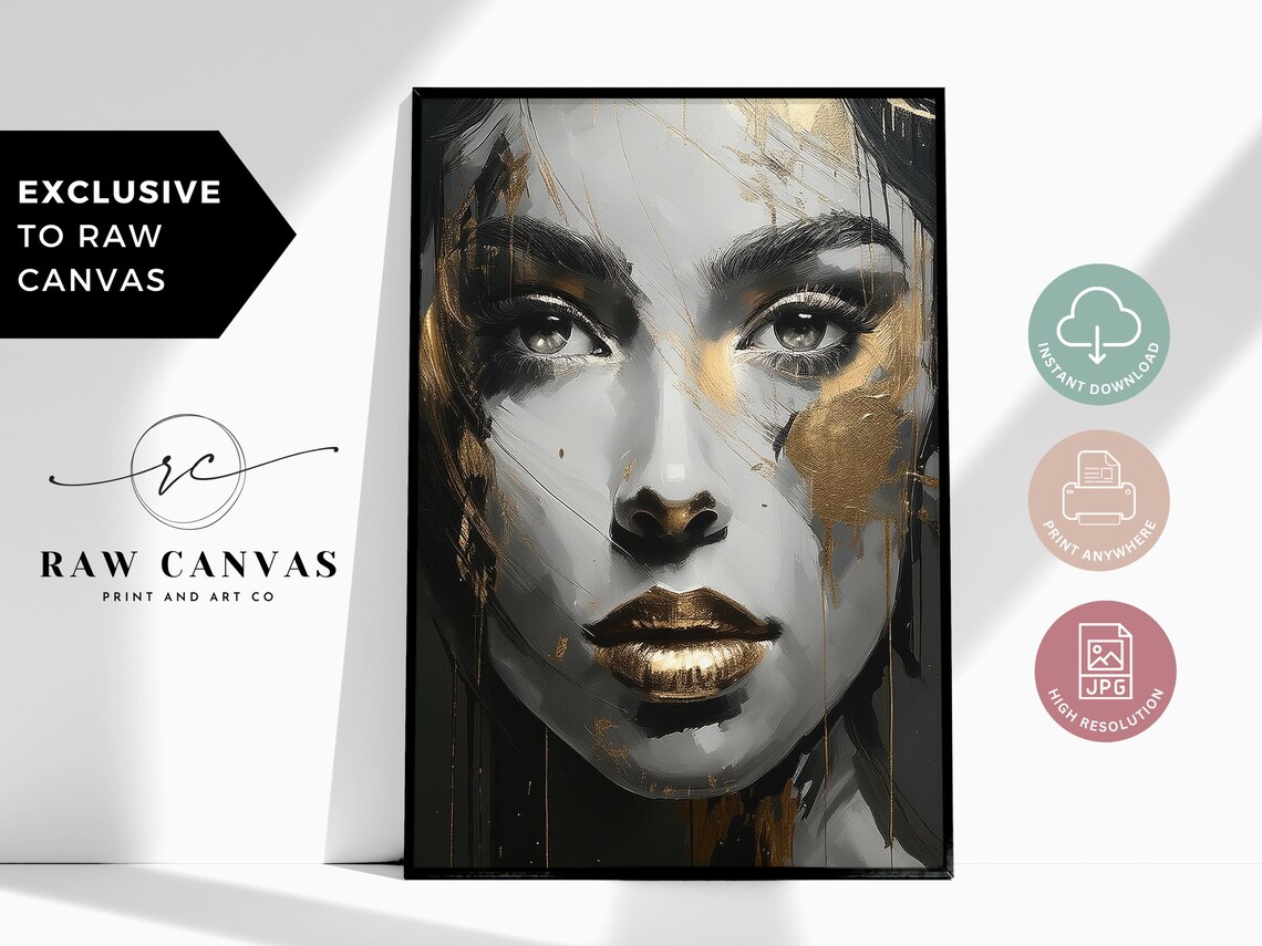 Gold Abstract Portrait, Modern Black Gold Face Painting