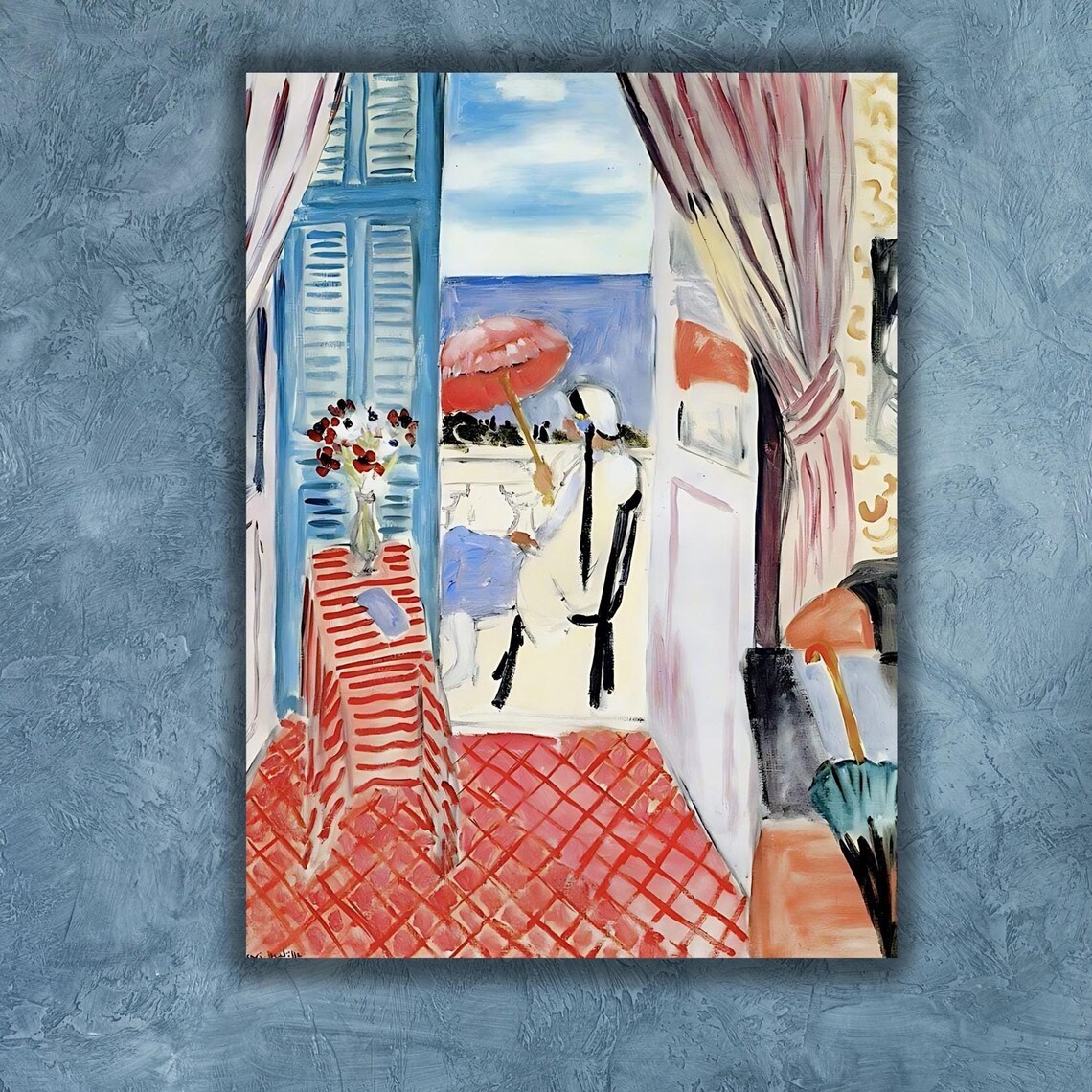 Henri Matisse Interior at Nice Red Umbrella Blue Shutters Painting Poster