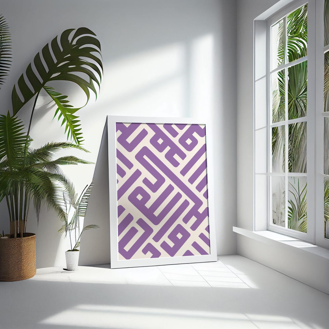 Purple Geometric Maze Line Boho Minimalist Modern Abstract Art Print - Image 4