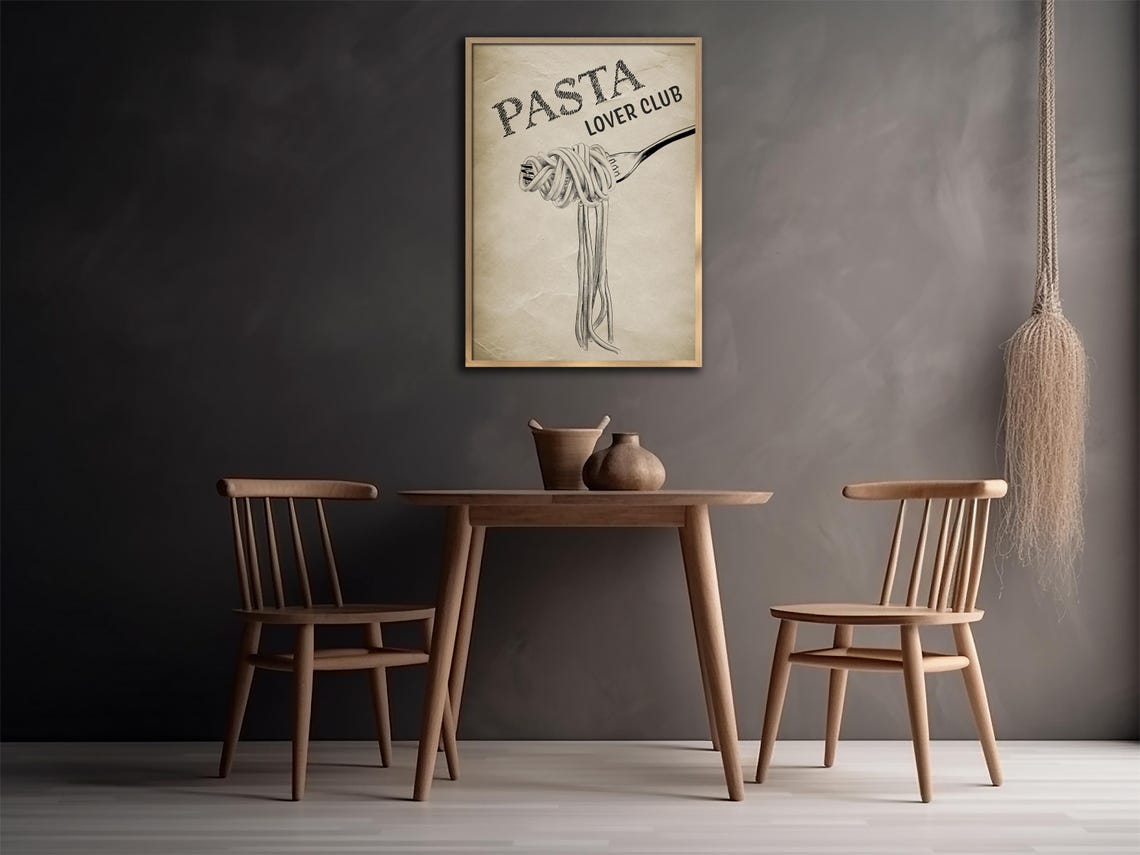 Retro Pasta Lover Club Fork Spaghetti Sketch Kitchen Wall Print - Image 4