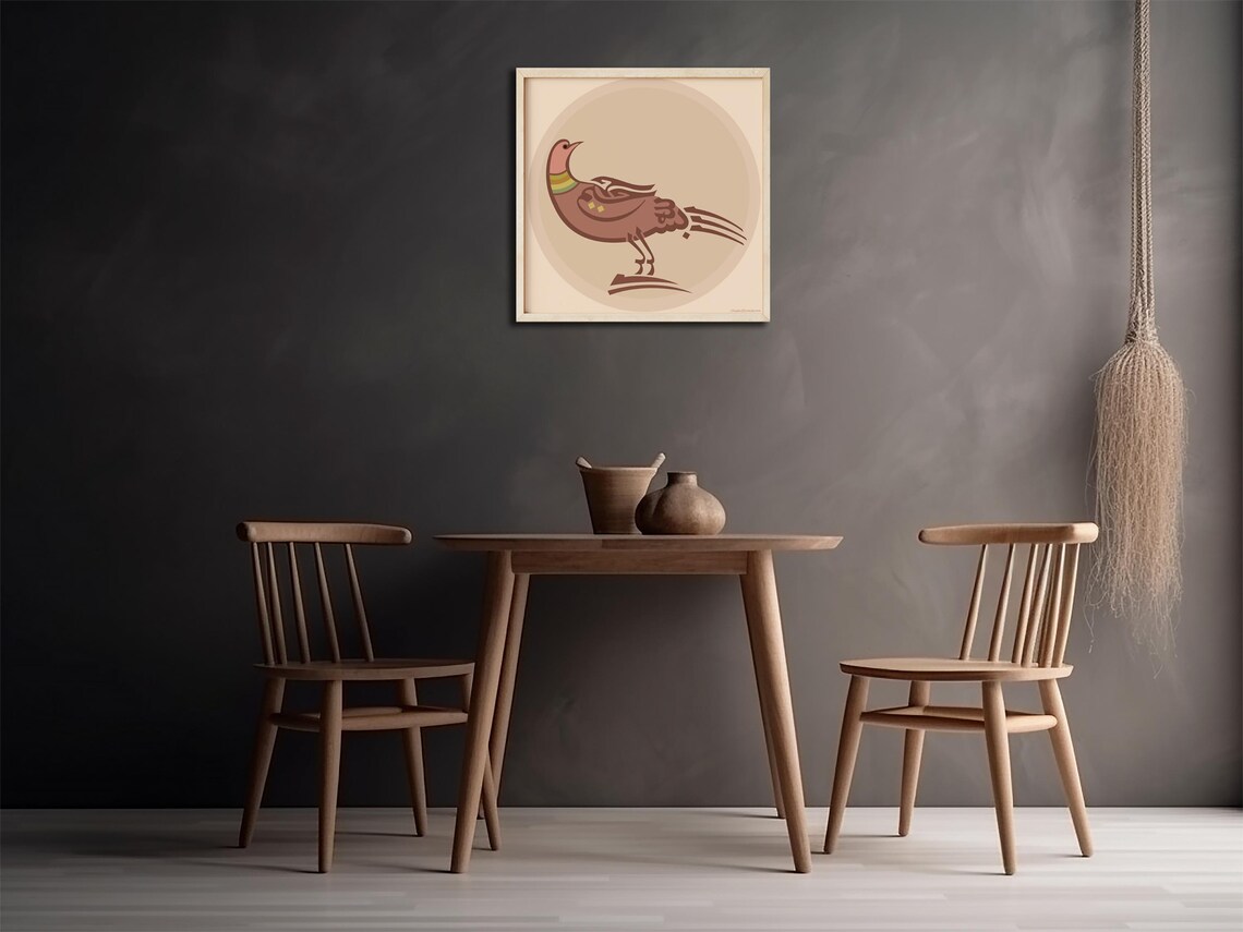 Folk Art Bird Calligraphy Warm Brown Beige Stylized Animal Print - Image 2