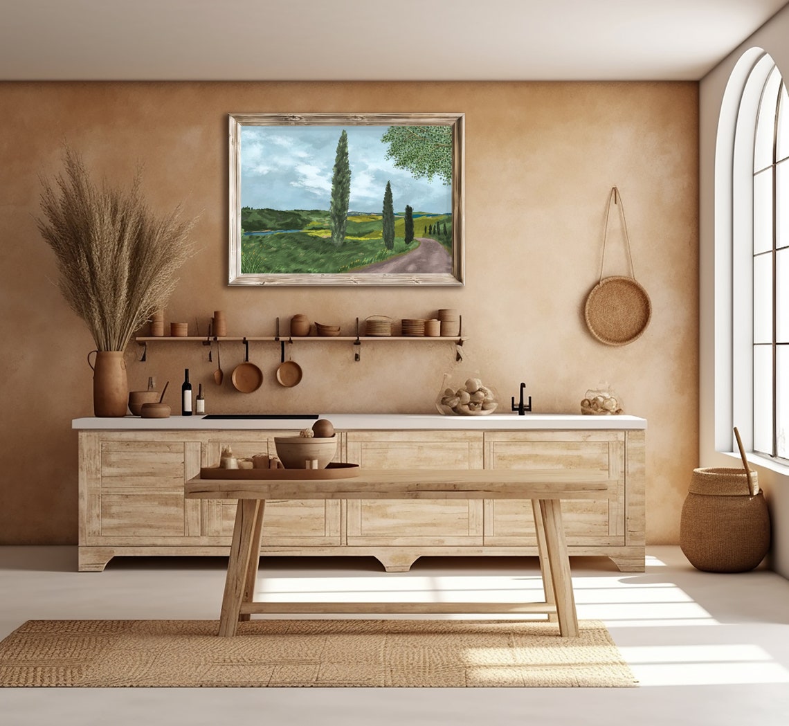 Cypress Tree Country Lane Rolling Hills Vintage Countryside Print - Image 4