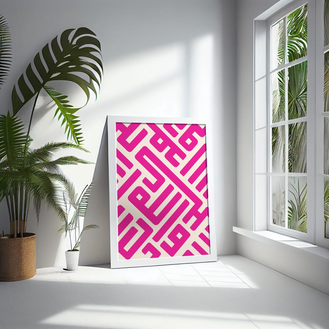 Hot Pink Geometric Maze Line Boho Minimalist Modern Abstract Poster - Image 4