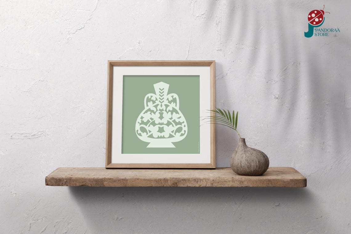 Ornamental Sage Green Vase Silhouette Turkish Pattern Wall Art Print - Image 5