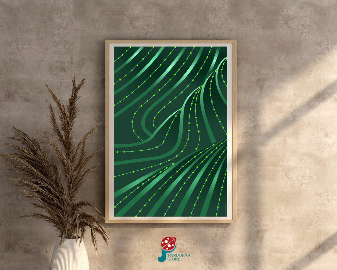 Curved Line Boho Wall Art Green Line Geometric Wall Decor Jpg Modern Print