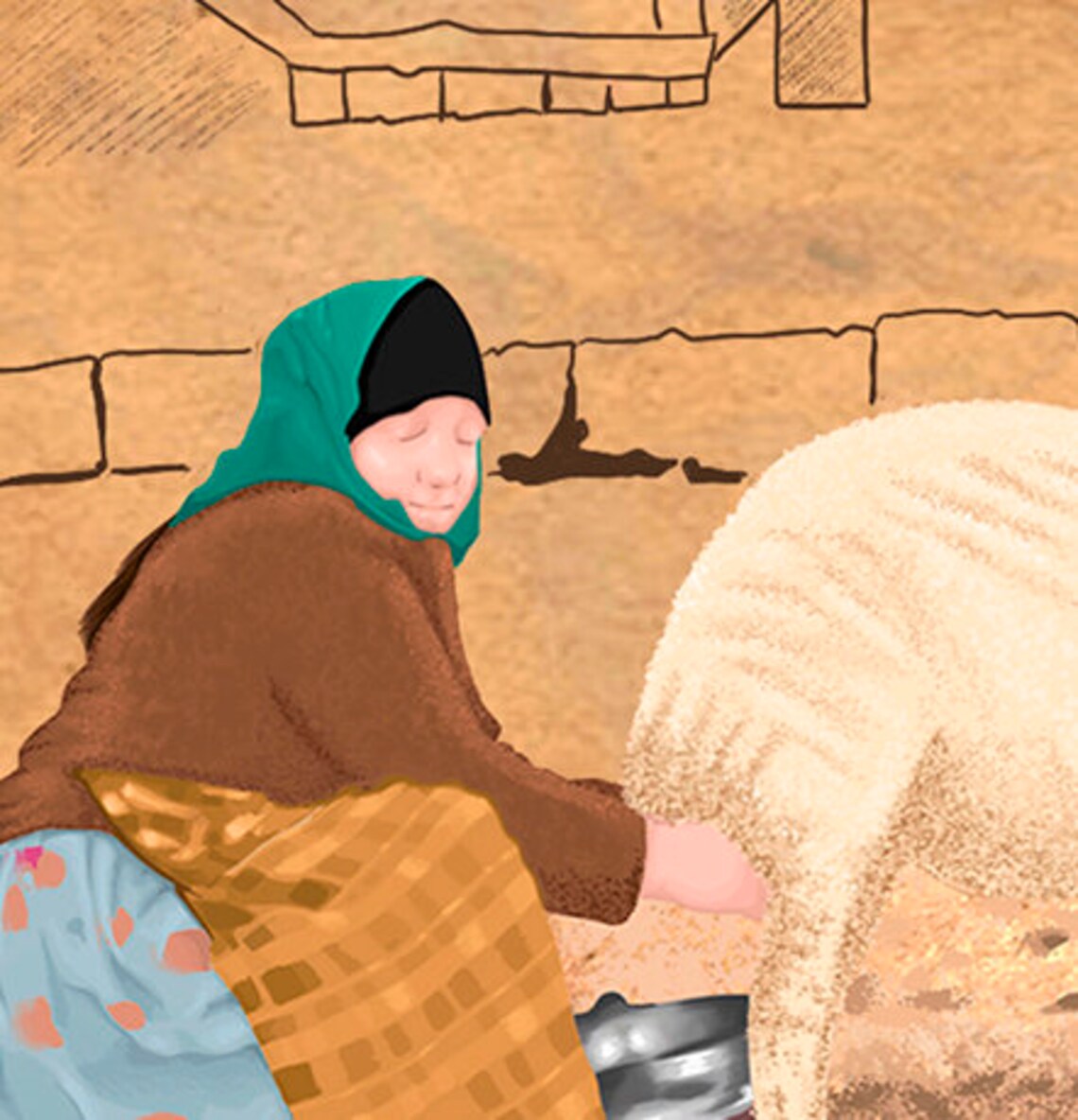 Village Woman Milking White Sheep Vintage Sepia Farm Life Print - Image 3