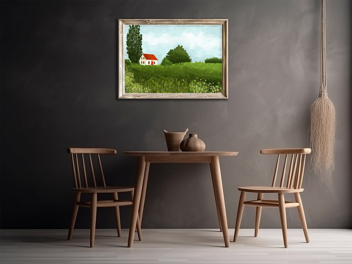 Green Pastoral Wall Art Farmhouse Antique Wall Decor Jpg Poster Art Landscape Oil Painting - Image 2