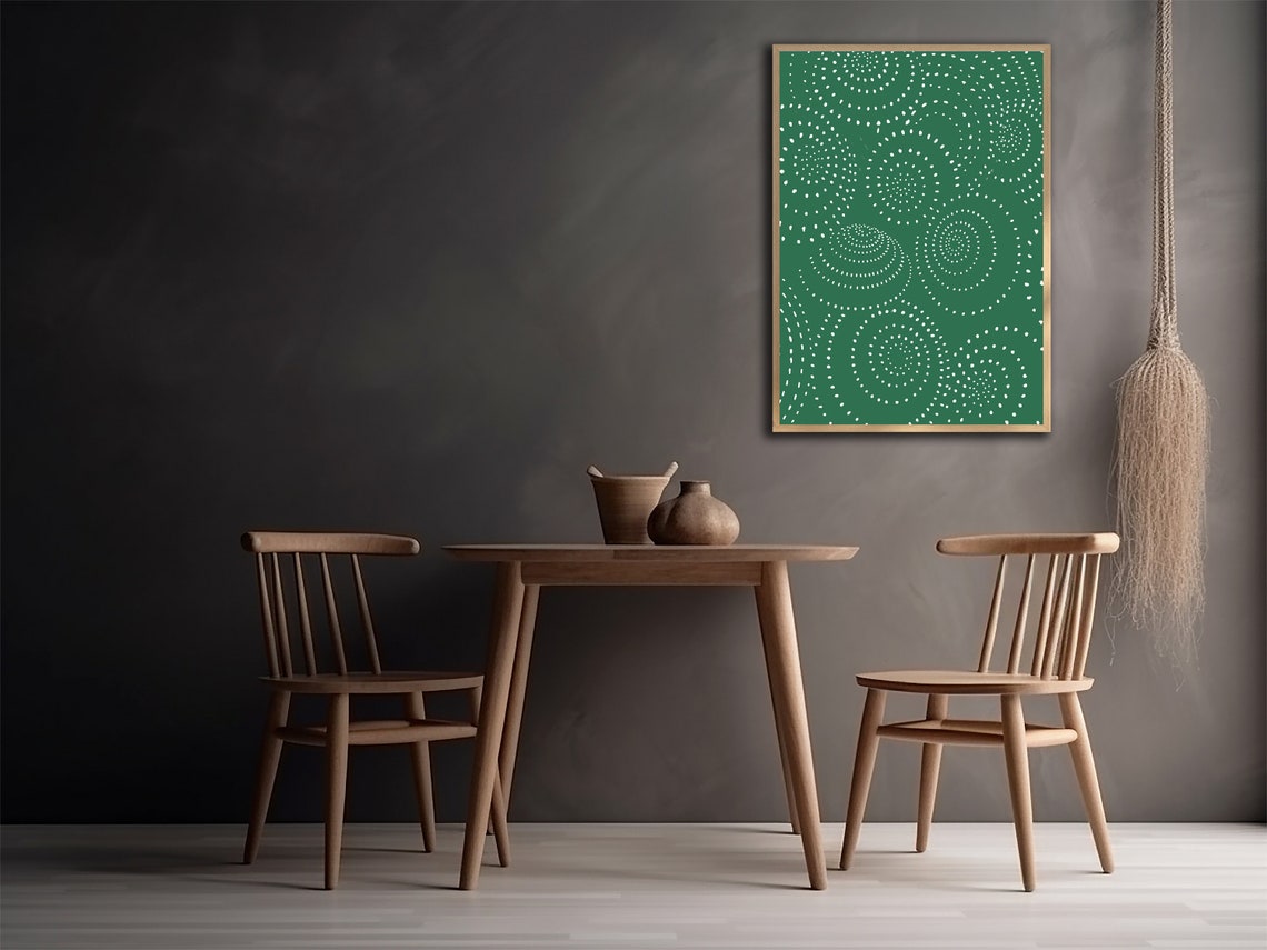 Forest Green White Spiral Dot Boho Circle Geometric Abstract Poster - Image 3