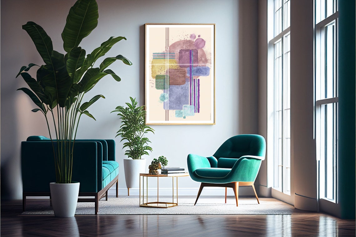 Geometric Boho Wall Art Pastel Tones Abstract Poster Wall Decor Jpg Modern Print Designed For Home - Image 3