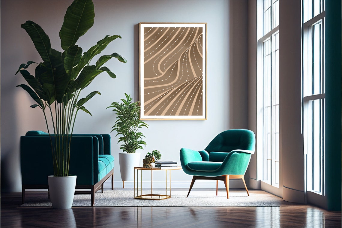 Boho Beige Brown Curved Lines White Dots Modern Abstract Print - Image 5
