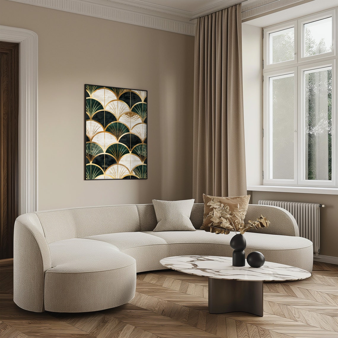 Art Deco Gold Emerald Scallop Fan Pattern Luxury Wall Decor Poster - Image 5