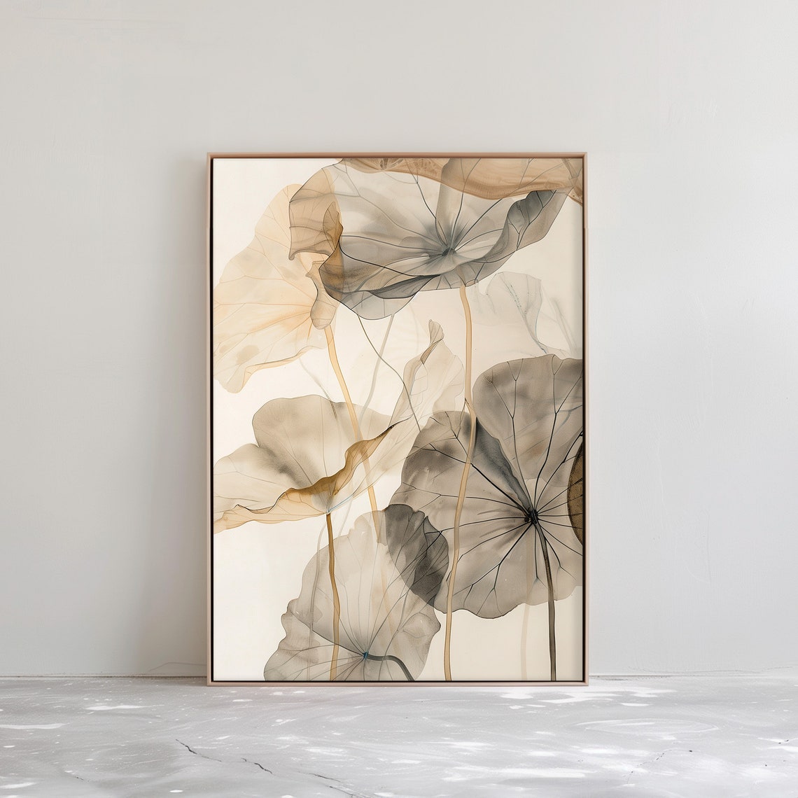 Soft Grey Translucent Lotus Leaves Minimal Botanical Art Poster