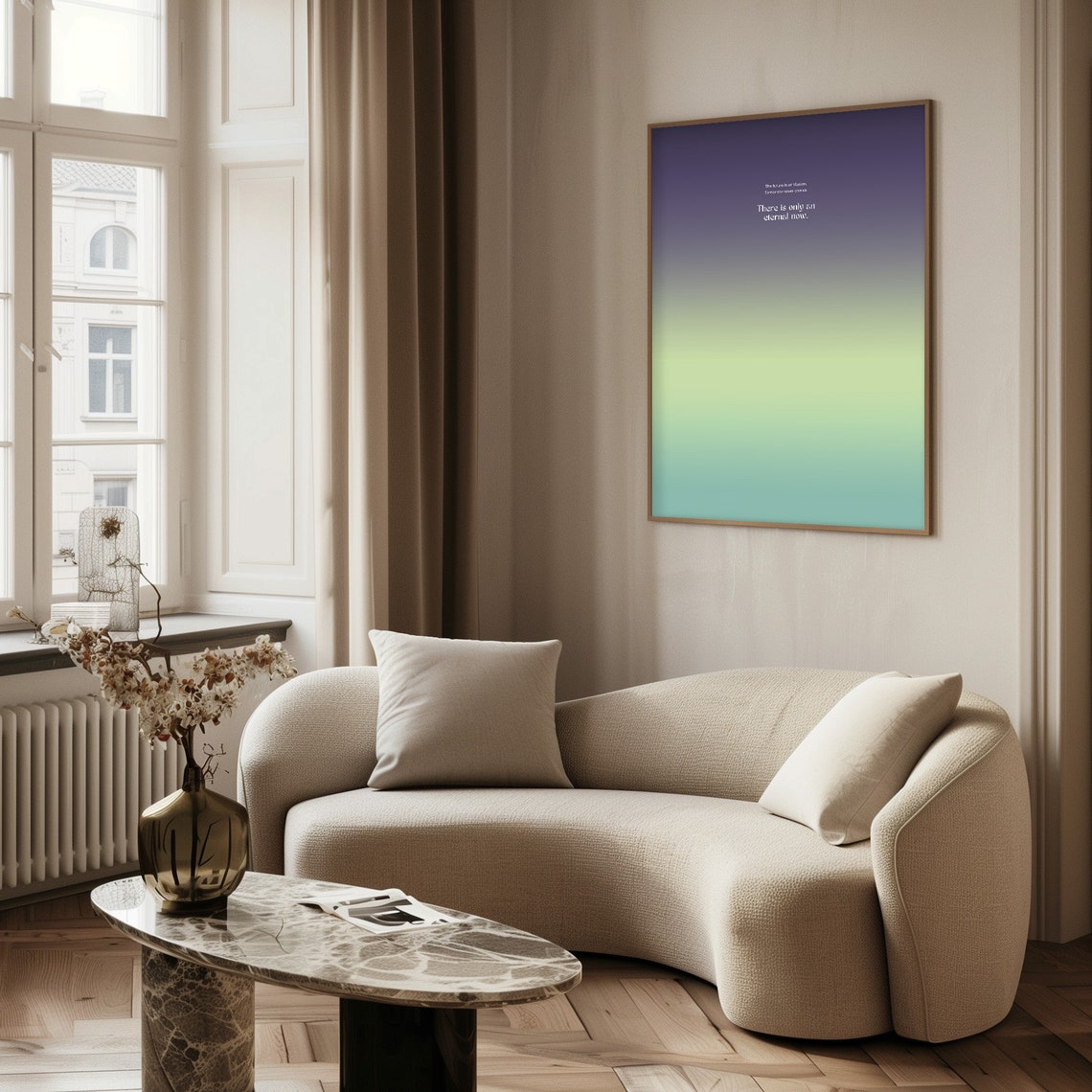 Eternal Now Mindfulness Quote on a Purple Green Gradient Poster - Image 2