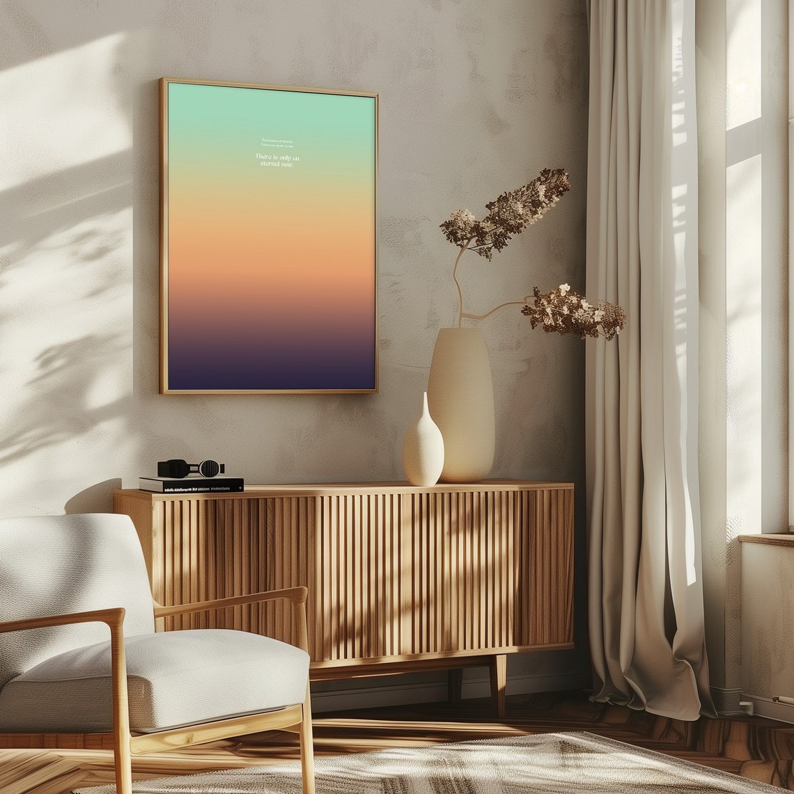 Eternal Now Quote on a Soft Mint Gold Sunset Gradient Poster - Image 3