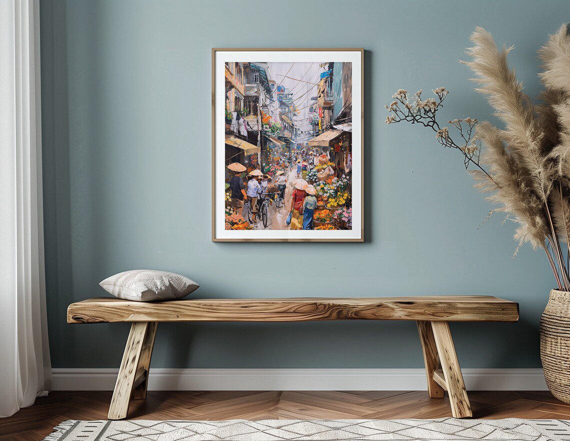 Vietnamese Street Flower Market Asian Watercolor Painting Poster - Image 4