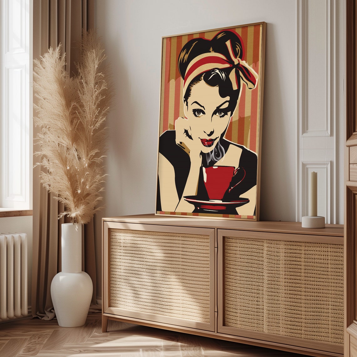 Retro Pin Up Woman with Steaming Red Coffee Cup Pop Art Poster - Image 5