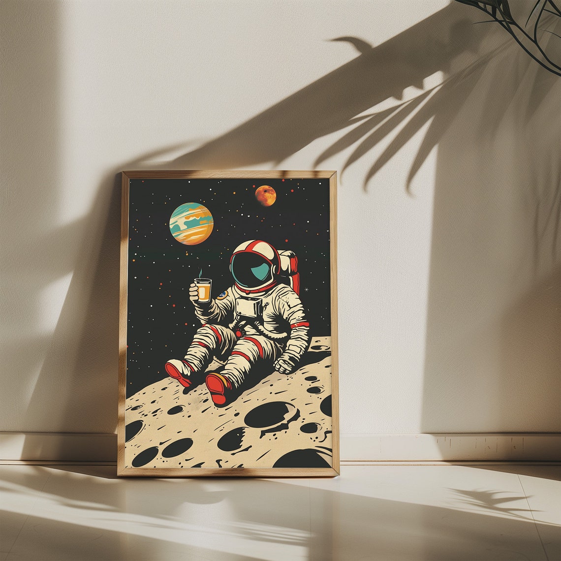 Astronaut Coffee Break Moon Retro Space Humor Funny Wall Poster - Image 3