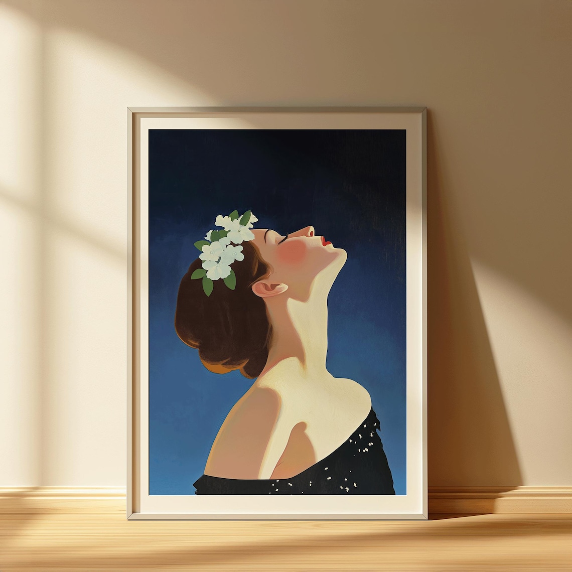 Elegant Woman with Flowers Vintage Glamour Portrait Art Poster