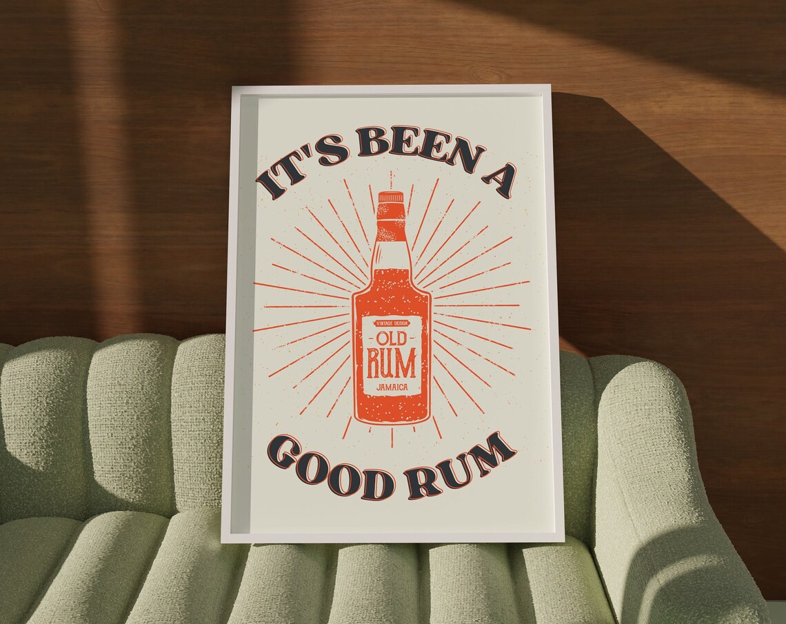 Its Been a Good Rum Bar Print Retro Jamaica Old Rum Bottle Vintage Design