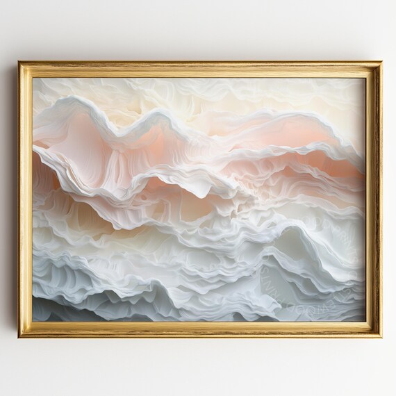Blush Pink White Layered Tidal Waves Soft Pastel Abstract Poster