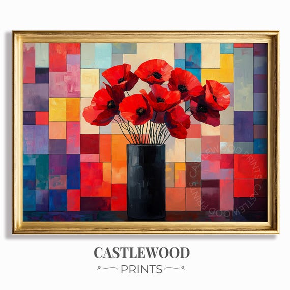 Abstract Red Poppies Wall Art Highcontrast Colorful Painting Vibrant Floral Decor Modern Print For Home 917
