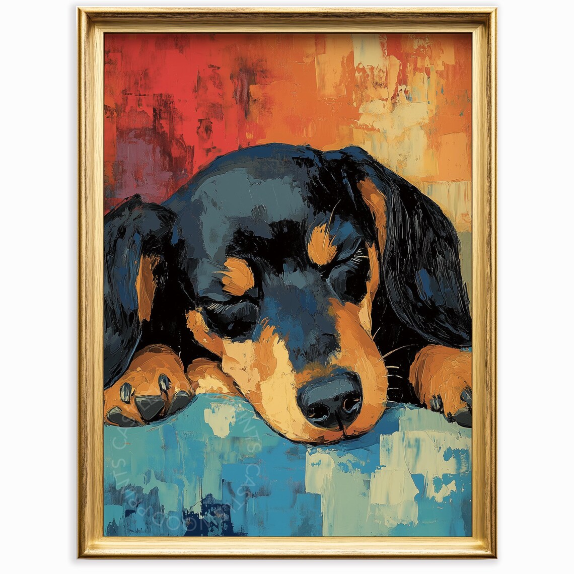 Sleeping Dachshund Puppy Colorful Impressionist Dog Portrait Poster