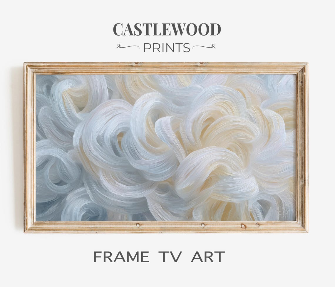 Abstract Wave Frame Tv Art Neutral Cloudy Loops Minimalist Light Decor White Textured Wall Print 13